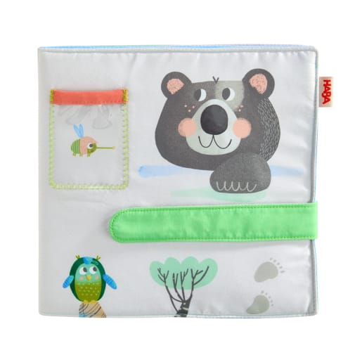 HABA Baby-Fotoalbum Waldfreunde, Stoffspielzeug für Babys, Greifspielzeug Baby, Entdeckerspielzeug