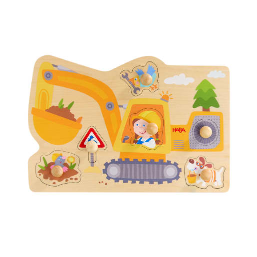HABA Greifpuzzle Bagger, Hochwertiges Holz, geprüfte Qualität, Kinderpuzzles, fördert die Feinmotorik, Greifspielzeug