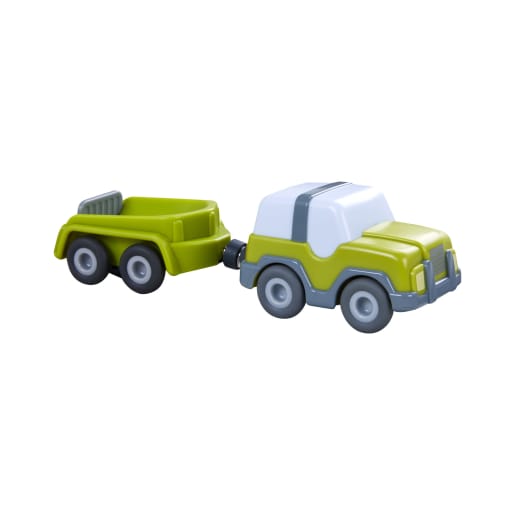 HABA Cars – Geländwagen mit Anhänger, Kugelbahn, Murmelbahn, hochwertig, 19-24Monate