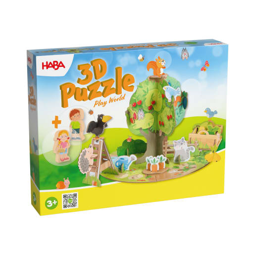 HABA 3D-Puzzle-Spielwelt Obstgarten, Hochwertiges Holz, geprüfte Qualität, Kinderpuzzles, fördert die Feinmotorik, Greifspielzeug, Kids 3-6Jahre