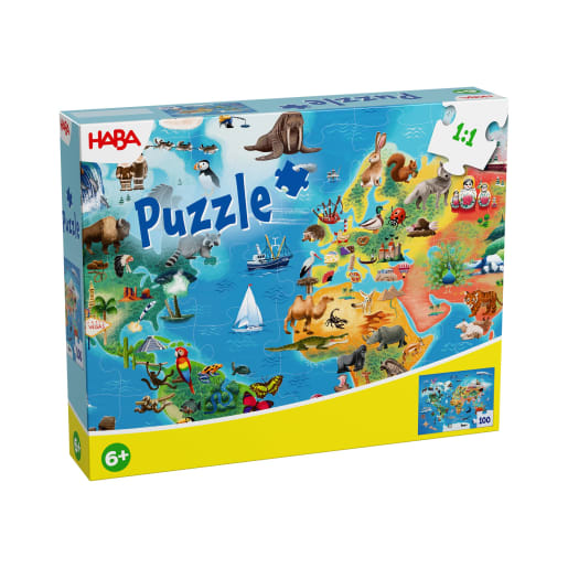 HABA Puzzle Weltkarte, Kinderpuzzles, fördert die Feinmotorik, Greifspielzeug