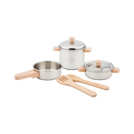 dantoy Kinder-Kochgeschirr-Set, 5-teilig, aus Holz & Metall