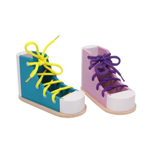small foot Fädelschuhe aus Holz, Lernspielzeug zum Schleife binden, ab 3 Jahren | ab 3+ Jahre | Motorikspiele