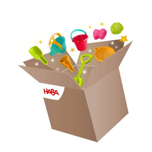 HABA Mystery-Sandspielzeugbox, 9 Artikel, ab 1 Jahr | ab Mini+ (25M-3J) | Sand- und Gartenspielzeug