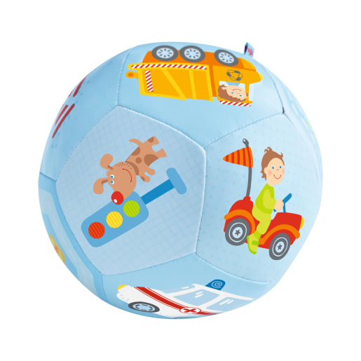 HABA Babyball Fahrzeug-Welt,14 cm Ø, Stoffspielzeug für Babys, Greifspielzeug Baby, Entdeckerspielzeug, Baby 0-18Monate