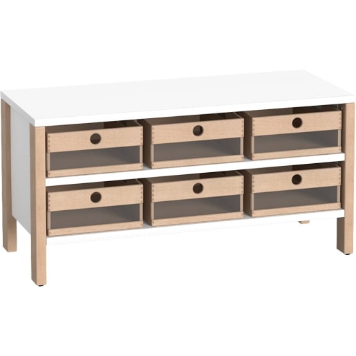 WEHRFRITZ Regalschrank Linus mit 6 Acryl-Materialkästen, B 110,4 x H 55 (mit Füßen) x T 45,7 cm
