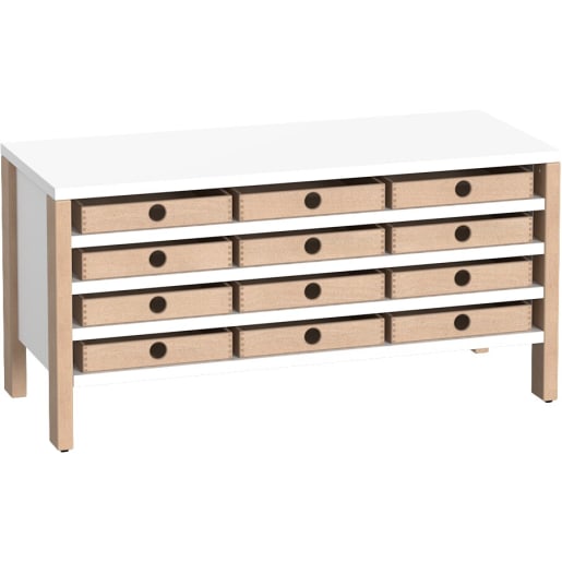 WEHRFRITZ Schrank Linus mit 12 Eigentumskästen, B 110,4 x H 55 (mit Rollen) x T 45,7 cm