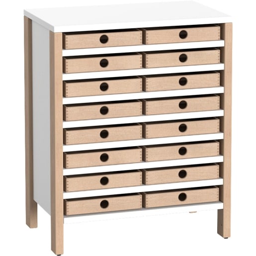 WEHRFRITZ Regalschrank Linus mit 16 Eigentumskästen, B 75,3 x H 93,4 (mit Füßen) x T 45,7 cm | ab 0+ | Unterschränke | Für Krippe & Kindergarten, 
