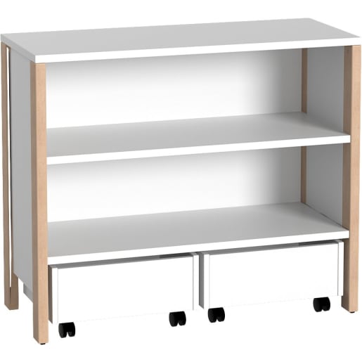 WEHRFRITZ Regalschrank Linus, offen, mit 2 Rollkästen, B 110,4 x H 93,4 (mit Füßen) x T 45,7 cm | ab 0+ | Unterschränke | Für Krippe & Kindergarten, 