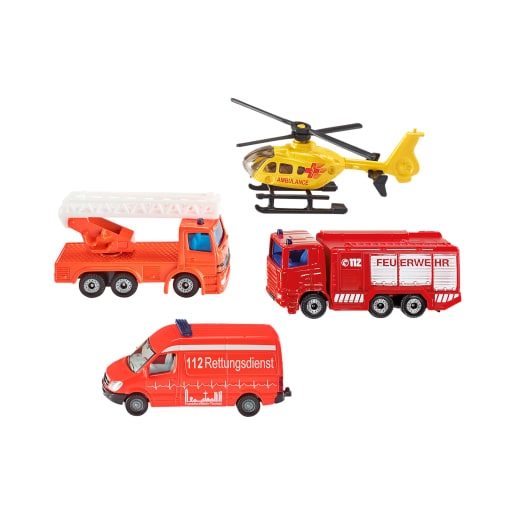 siku siku Einsatzfahrzeuge-Set, 4-teilig | ab 3+ Jahre | Spielzeugfahrzeuge und Eisenbahn | Für Krippe & Kindergarten, Schule & Hort