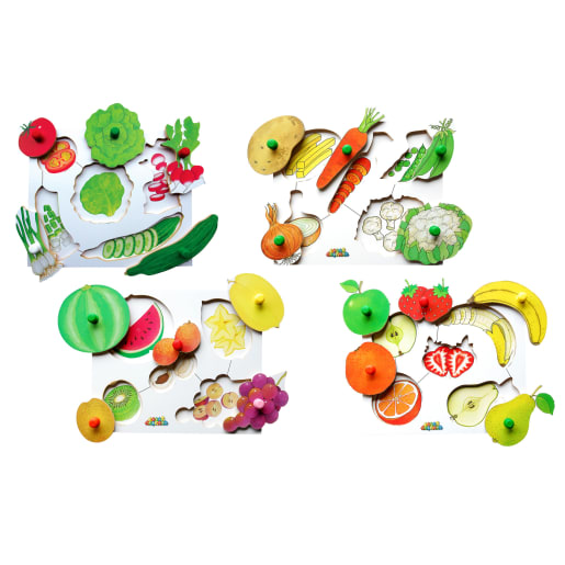 Greifpuzzle-Set Obst & Gemüse, 4 Puzzles