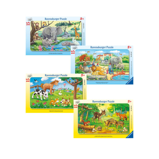 Ravensburger Ravensburger Rahmenpuzzle-Set Tiere, 4 Puzzles | ab 3+ Jahre | Puzzles | Für Aufmerksamkeit und Konzentration, Erkennen und Zuordnen, 