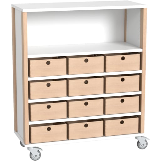 WEHRFRITZ Regalschrank Linus mit 12 Materialkästen, B 110,4 x H 131,8 (mit Rollen) x T 45,7 cm