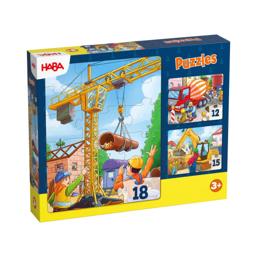 HABA Puzzles Baustellenfahrzeuge, Kinderpuzzles, fördert die Feinmotorik, Greifspielzeug, + 25Monate-3Jahre