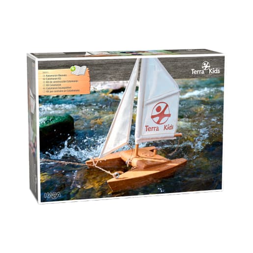 HABA Terra Kids Katamaran-Bausatz, Hochwertiges Holz, geprüfte Qualität, Natur erforschen, Kinderspielzeug Outdoor, MINT-Fähigkeiten ausbauen, 